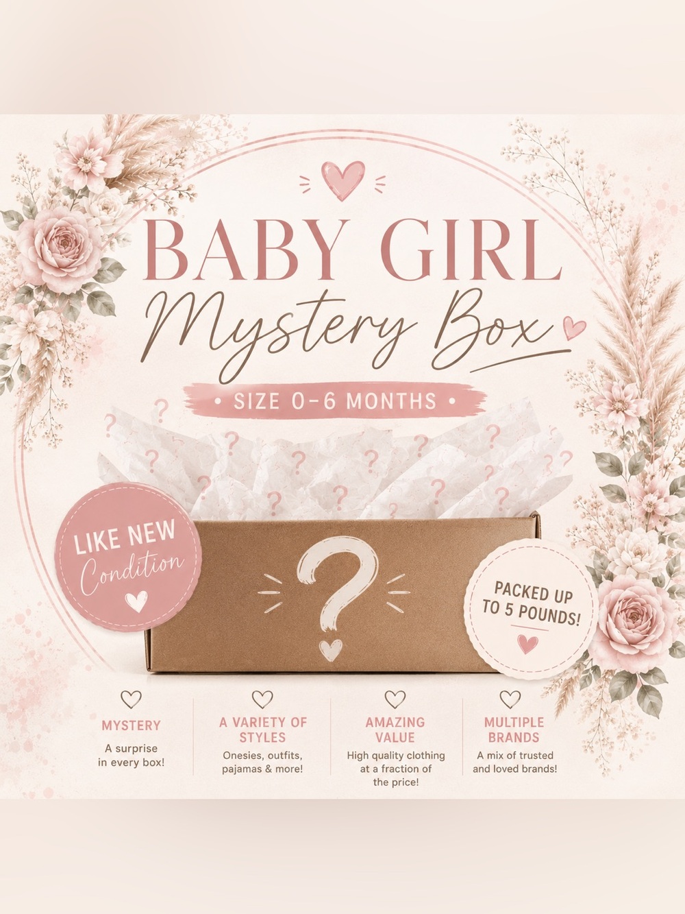 Baby Girl 0–6 Month Mystery Box 🎀 | Like New Boutique Clothing | Filled to 5 lbs